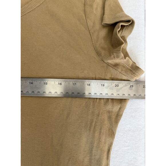 Y2K Faded Glory Women's Henley Perfect Fit Tee Short Sleeve Ribbed Khaki Size XL - Picture 5 of 6